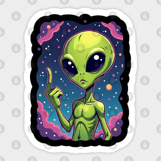 Cosmic Command: The Pointing Alien Sticker by Steve